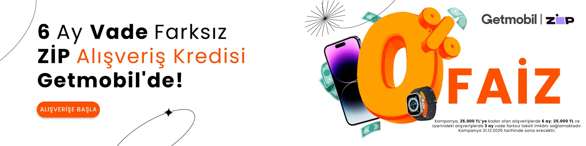 3 Ay Vade Farksız Alışveriş Kredisi Getmobil'de!