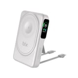 Bix 10000mAh Ekranlı Kablosuz Powerbank 15W MagSafe, 20W PD USBC Ve Dahili USBC & Lightning Kablolu Telefon Standı Özellikli Beyaz