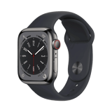 Apple Watch Series 8  Paslanmaz Çelik  41mm  Cellular  Gece yarısı
