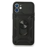 Nettech Apple iPhone 12 Uyumlu Kızaklı Panzer Seri Arka Koruma Kılıf (Siyah) NT85950
