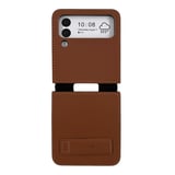 Nettech Samsung Galaxy Z Flip 4 Uyumlu Suni Deri Arka Koruma Kılıf (Kahverengi) NT104166