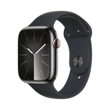 Apple Watch Series 9  Paslanmaz Çelik  45mm  Cellular  Gece yarısı