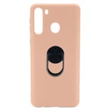 Nettech Samsung Galaxy A21 Uyumlu Leather Ring Nano Arka Koruma Kılıf (Pembe) NT83016