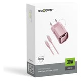 İPhone 1516 Samsung Xiaomi Uyumlu RealPower 30W GaN TypeC Hızlı Şarj Seti Pembe