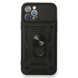 Nettech Apple iPhone 12 Pro Uyumlu Kızaklı Panzer Seri Arka Koruma Kılıf (Siyah) NT85940