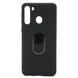 Nettech Samsung Galaxy A21 Uyumlu Leather Ring Nano Arka Koruma Kılıf (Siyah) NT83010
