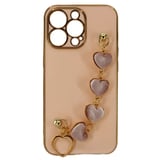 Nettech Apple iPhone 13 Pro Uyumlu Lüx Kalp Zincir Arka Koruma Kılıf (Rose Gold) NT94821