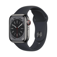 Apple Watch Series 8 - Paslanmaz Çelik - 41mm - Cellular - Gece yarısı