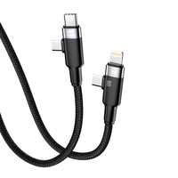 Nettech NT-DC45 60W+30W Plastik 100 Cm Type-C To Type-C+Lightning Şarj ve Data Kablosu (Siyah) NT-108316