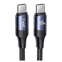Helt HT-DC15 100W PD İp Örgü 120 Cm Type-C To Type-C Şarj ve Data Kablosu (Siyah) NT-31293