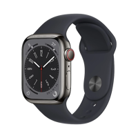 Apple Watch Series 8 - Paslanmaz Çelik - 41mm - Cellular - Gece yarısı