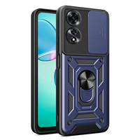 Oppo A60 Kılıf Magnetik Standlı Kamera Korumalı Zore Sürgülü Vega Kapak - Mavi