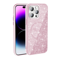 Apple iPhone 14 Pro Max Kılıf Magsafe Şarj Özellikli Parlayan Simli Zore Okso Kapak - Pembe