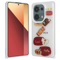 Xiaomi Poco M6 Pro 4G Kılıf Parlayan Simli Kabartma Figürlü Zore Cevze Kapak - Beyaz