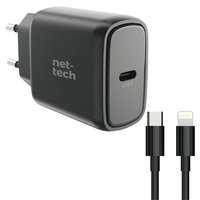 Nettech NT-HCH06 PD 25W Type-C+Lightning Kablo + Şarj Aleti (Siyah) NT-HCH06