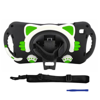 Nettech Samsung Galaxy Tab A7 SM-T500 10.4 inç Uyumlu Sweet Cat Seri Arka Koruma (Siyah-Yeşil) NT-95916