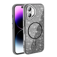 Apple iPhone 16 Kılıf Magsafe Şarj Özellikli Parlayan Simli Zore Okso Kapak - Siyah