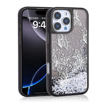 Apple iPhone 15 Pro Max Kılıf Sıvılı Simli Kelebek Baskılı Şeffaf Arka Yüzey Zore Glis Silikon Kapak - Siyah