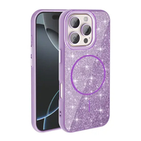 Apple iPhone 16 Pro Kılıf Magsafe Şarj Özellikli Parlayan Simli Zore Okso Kapak - Derin Mor