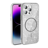 Apple iPhone 14 Pro Max Kılıf Magsafe Şarj Özellikli Parlayan Simli Zore Okso Kapak - Beyaz