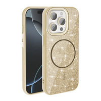 Apple iPhone 15 Pro Max Kılıf Magsafe Şarj Özellikli Parlayan Simli Zore Okso Kapak - Gold