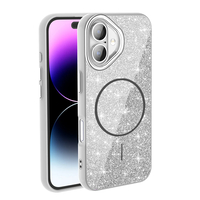 Apple iPhone 16 Kılıf Magsafe Şarj Özellikli Parlayan Simli Zore Okso Kapak - Beyaz