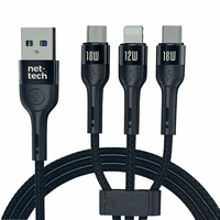 Nettech NT-DC13 İp Örgü 100 Cm USB To Micro + Lightning + Type-C Şarj ve Data Kablosu (Siyah) NT-DC13