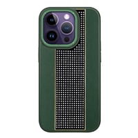 Nettech Apple iPhone 13 Pro Max Uyumlu Taşlı Deri Seri Arka Koruma Kılıf (Yeşil) NT101477
