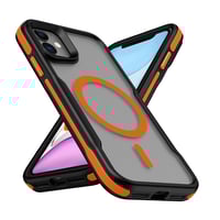 Apple iPhone 11 Kılıf Magsafe Şarj Özellikli Renkli Kenar Airbag Şeritli Zore Lamer Kapak Turuncu