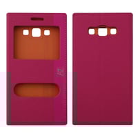 Nettech Samsung Galaxy A700 A7 2015 Uyumlu Pencereli Kapaklı Kılıf (Pembe) VR8056