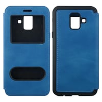 Nettech Samsung Galaxy A600 A6 2018 Uyumlu Pencereli Kapaklı Kılıf (Mavi) VR10788