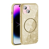 Apple iPhone 15 Kılıf Magsafe Şarj Özellikli Parlayan Simli Zore Okso Kapak Gold