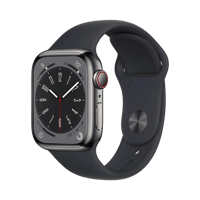 Apple Watch Series 8  Paslanmaz Çelik  41mm  Cellular  Gece yarısı
