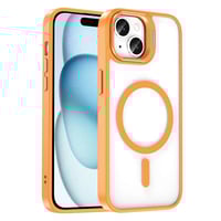 Apple iPhone 14 Kılıf Magsafe Şarj Özellikli Standlı Zore Magsafe Klon Lensli Kapak  Turuncu