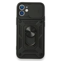 Nettech Apple iPhone 12 Uyumlu Kızaklı Panzer Seri Arka Koruma Kılıf (Siyah) NT85950