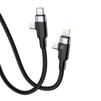 Nettech NTDC45 60W+30W Plastik 100 Cm TypeC To TypeC+Lightning Şarj ve Data Kablosu (Siyah) NT108316