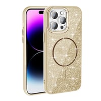 Apple iPhone 14 Pro Max Kılıf Magsafe Şarj Özellikli Parlayan Simli Zore Okso Kapak  Gold