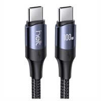 Helt HTDC15 100W PD İp Örgü 120 Cm TypeC To TypeC Şarj ve Data Kablosu (Siyah) NT31293