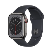 Apple Watch Series 8  Paslanmaz Çelik  41mm  Cellular  Gece yarısı