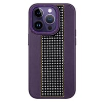 Nettech Apple iPhone 14 Pro Uyumlu Taşlı Deri Seri Arka Koruma Kılıf (Mor) NT101492