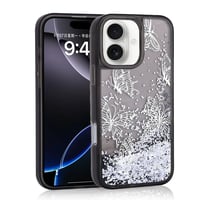 Apple iPhone 16 Kılıf Sıvılı Simli Kelebek Baskılı Şeffaf Arka Yüzey Zore Glis Silikon Kapak  Siyah