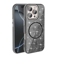 Apple iPhone 16 Pro Kılıf Magsafe Şarj Özellikli Parlayan Simli Zore Okso Kapak  Siyah