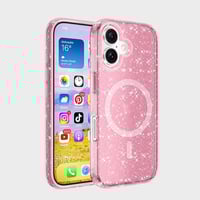 Apple iPhone 16 Kılıf Magsafe Şarj Özellikli Parlayan Simli Saydam Renkli Zore Allstar Kapak  Pembe