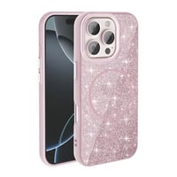 Apple iPhone 16 Pro Kılıf Magsafe Şarj Özellikli Parlayan Simli Zore Okso Kapak  Pembe