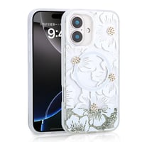 Apple iPhone 16 Kılıf Sıvılı Simli Baskılı Şeffaf Arka Yüzey Zore Mossa Silikon Kapak  Gri