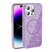 Apple iPhone 14 Pro Max Kılıf Magsafe Şarj Özellikli Parlayan Simli Zore Okso Kapak Derin Mor