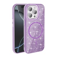 Apple iPhone 15 Pro Kılıf Magsafe Şarj Özellikli Parlayan Simli Zore Okso Kapak Derin Mor