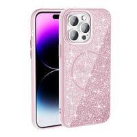 Apple iPhone 14 Pro Max Kılıf Magsafe Şarj Özellikli Parlayan Simli Zore Okso Kapak  Pembe