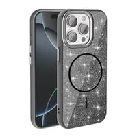 Apple iPhone 15 Pro Max Kılıf Magsafe Şarj Özellikli Parlayan Simli Zore Okso Kapak Siyah