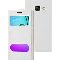 Nettech Samsung Galaxy A710 A7 2016 Uyumlu Pencereli Kapaklı Kılıf (Beyaz) VR1111